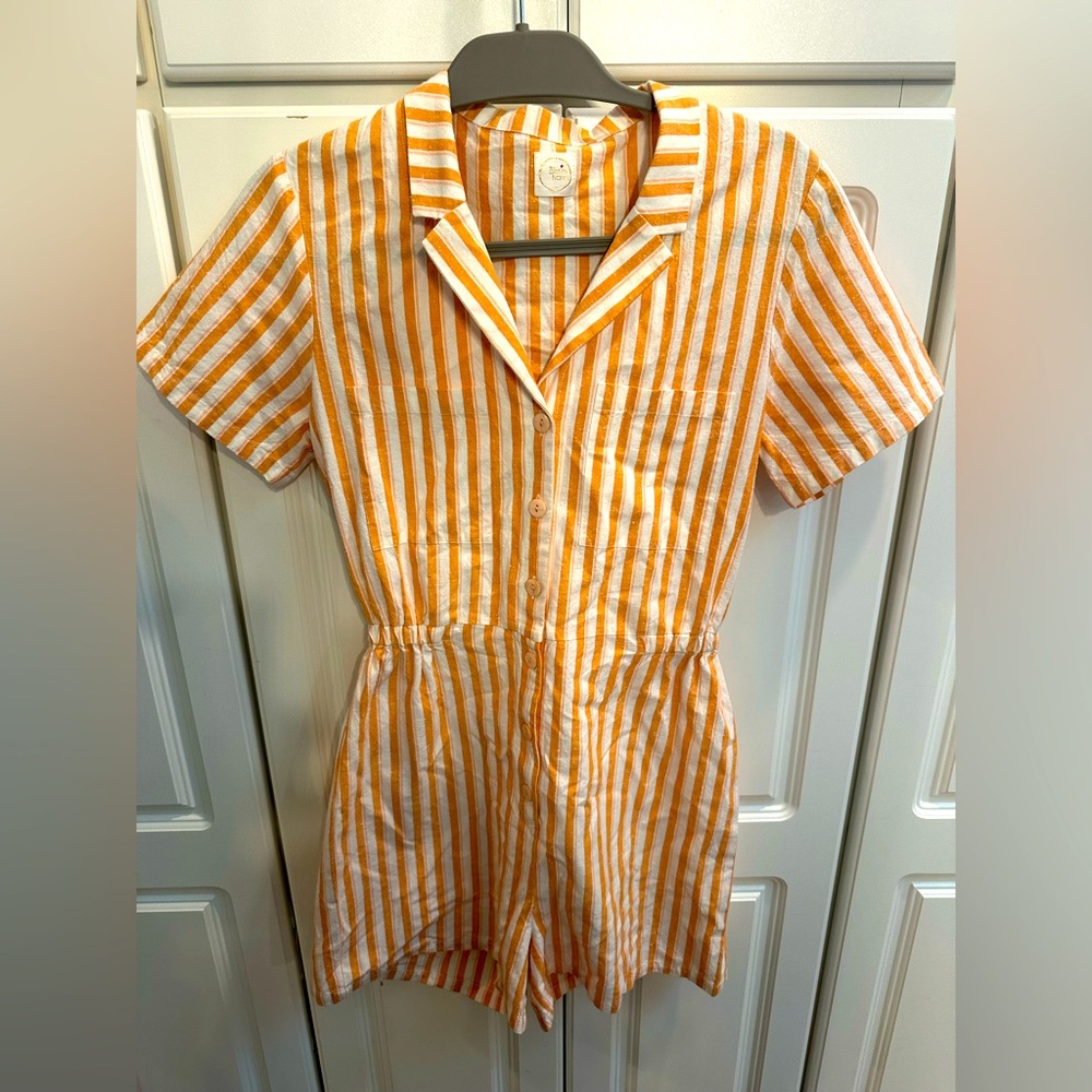 Des Petits Hauts Orange Striped Romper